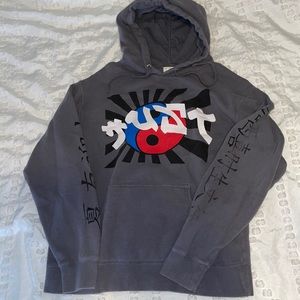 Gray Hoodie with Cool Designs. Unisex Size Small.